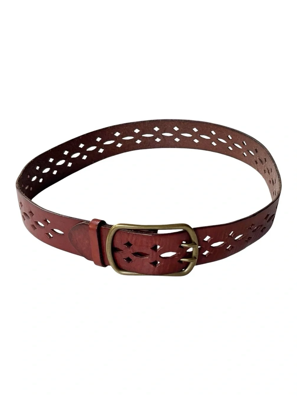 J. crew vintage hand made in England cut out design leather belt solid brass | S